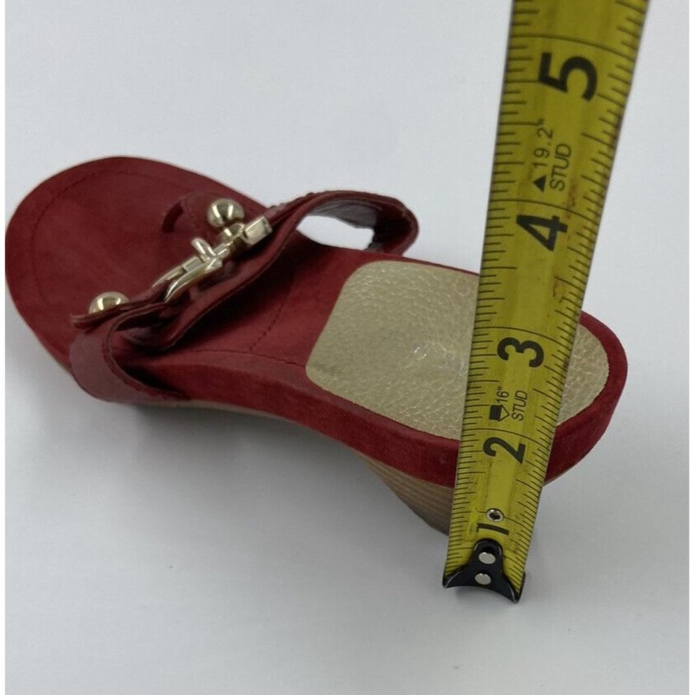 Nine West Red Women’s Size 7.5 Slip-On Sandals Leather Wedge Buckle Summer - Picture 8 of 12